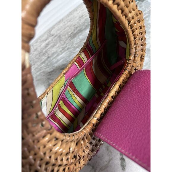 Kate Spade Pink Leather Wicker Straw Handbag Purse - Picture 10 of 14